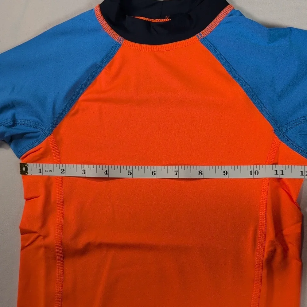 Lands End Blue & Orange Rash Guard Swim Shirt Short Sleeve Size XXS